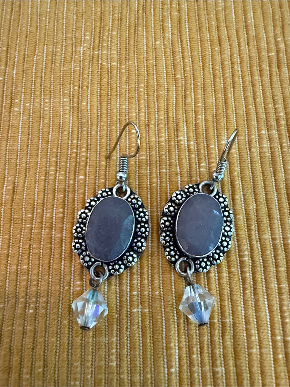 Vintage Sterling Silver 925 Grey Gemstone Boho Dangle Drop Earrings